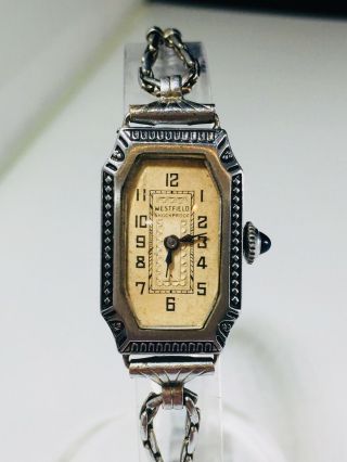 Antique Art Deco Ladies Westfield Wrist Watch White Rolled Gold Plate Runs