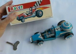 Vintage Tin Key Wind Up Toy Car Race & Box Ms - 269 Racing Car Robot Rare