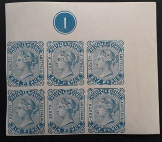 Rare 1883 - South Australia Imp Plate Blk 1 Proof Of 6x6d Blue Values Stamps