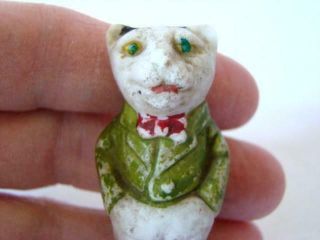 Vintage Tiny Bisque Frozen Charlotte Penny Doll Cat Man In Long Tails & Bowtie