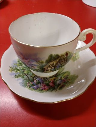 Queen Anne English Cottage Teacup And Saucer England Bone China