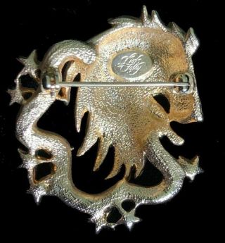Rare Vintage Kirks Folly LEO the Lion Enamel Rhinestone ZODIAC PIN/Brooch Stars 3