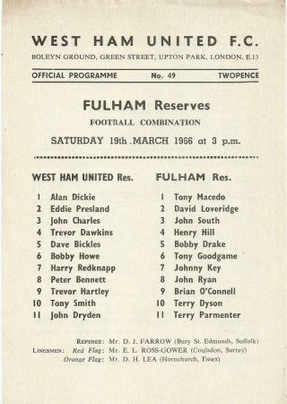 Rare Football Combination Programme West Ham United V Fulham 1966