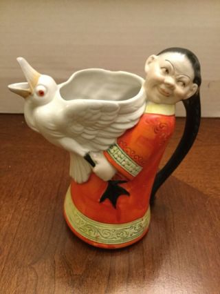 Antique Vintage Schafer & Vater Chinaman With Goose Creamer Marked Porcelain