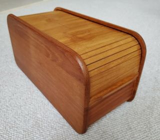 Vintage Mid Century Kalmar Teak Wood Desk Roll Top Storage Box