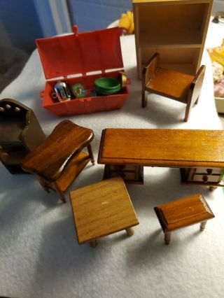 1:12 Vintage Dollhouse Miniature Furniture Wooden,  And Plastic Trunk With Toys