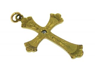 Antique Victorian Hand Chased Gold Filled Cross Pendant Necklace