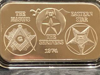 Rare Vintage 1 Oz.  Silver Art Bar:1974 The Masons Eastern Star The Shriners