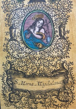 Engraving Antique 18th? century HOLY CARD St Mary Magdanela Maria Sign 3