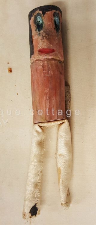 Antique Hand Whittled Wood Doll Folk Art Homespun Legs Early Red Paint