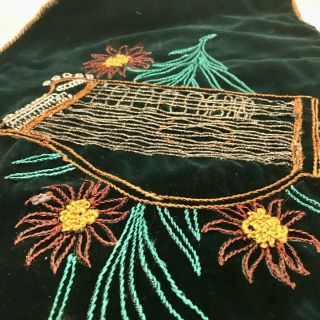 Antique Vintage German Hand Made Embroidered Velvet Zither Cover w Silk Lining 2
