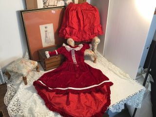 Vintage Red Velvet Doll Dress With Red Taffeta Petticoat