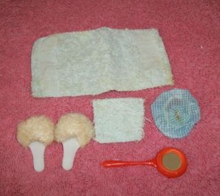 Barbie - Bath Accessories - Towel,  Wash Cloth,  Mirror,  Slippers & Shower Cap