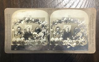 Antique Stereoview Card Martyred Presidents Abe Lincoln Mckinley Garfield 1902