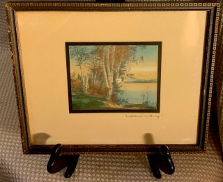 VTG Wallace Nutting Print Signed Matted Framed Birch Trees & Canoe SMALL 8’5” 2
