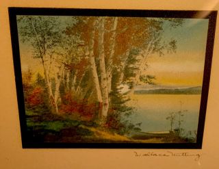 VTG Wallace Nutting Print Signed Matted Framed Birch Trees & Canoe SMALL 8’5” 3