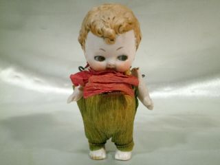 Antique Bisque Standing Baby Doll Jointed Arms With Paper Crepe Clothes Germany