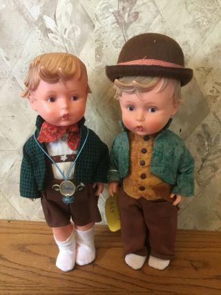 Two Rare Vtg.  M.  J.  Hummel Goebel Plastic Rubber 11 " Doll Boys Traveler Set