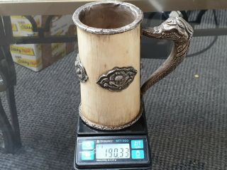 Rare Serpent Handle 18th Century Solid Silver And Bone Large Tankard