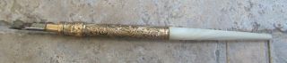 Antique Vintage Gold Filigree Mother Of Pearl Retractable Fountain Pen