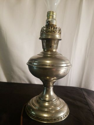 Antique Kerosene Lamp Converted To Electric Silver Color