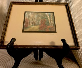 VTG Wallace Nutting Print Signed Matted Framed Birch Trees & Flora SMALL 8’5” 3