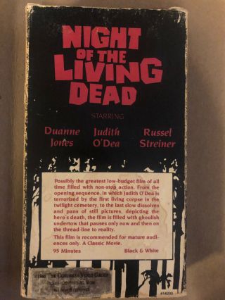 Night Of The Living Dead VHS George Romero 1985 The Congress Video Group Rare 2