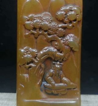 Chinese Natural Shoushan Stone Hand carved Exquisite Pine & old man Snuff Bottle 2