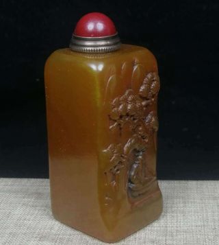 Chinese Natural Shoushan Stone Hand carved Exquisite Pine & old man Snuff Bottle 3