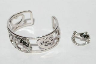 Rare 2009 Sanrio Hello Kitty Jewelry Set Rhinstone Heart Bracelet & Ring 7.  5