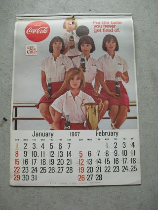 Rare Vintage 1967 Coca Cola Coke Wall Calendar 17x12 "