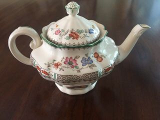 Antique Copeland Spode Chinese Rose 629599 Green Trim Ocotgonal Tea Pot 8 1/4 "