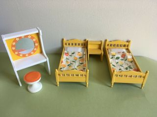 Vtg Lundby Doll House Yellow Twin Bedroom Set 1978 Ex
