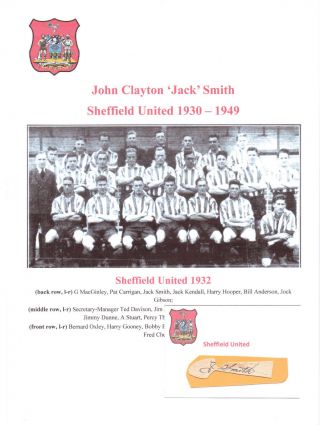 Jack Smith Sheffield United 1930 - 1949 Rare Hand Signed Cutting/card