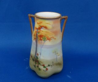 Antique Nippon Hand Painted Scenic Vase 5 1/4 " Green Wreath M Mark