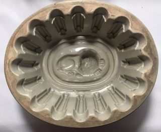 Antique Victorian Stoneware Resting Lion Pudding Jelly Mould Mold Bowl