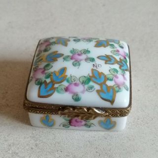 Rare Limoges Trinket Box Square Shape With Multicolor Flowers