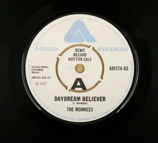 The Monkees Daydream Believer 1972 7 " Rare Arista Demo Single Vinyl Ex