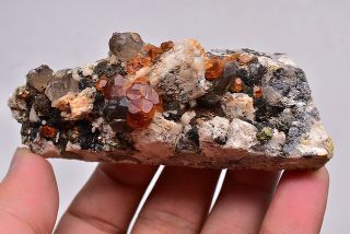 92 Natural Fanta Spessartine Garnets Smoky Crystal Cluster Rare Mineral Specimen