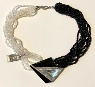 Rare Vintage Trifari Kunio Matsumoto Black Clear Bead Enamel Rhinestone Necklace