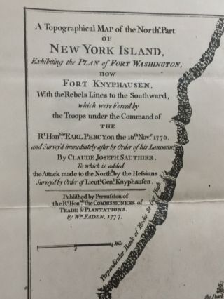 1777 Topographical Map Of York Island Exhibiting The Plan Of Fort Washington 2