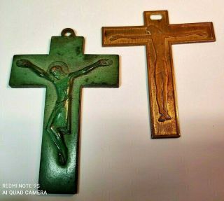 2 Antique Brass Crucifixes From The Holy Land