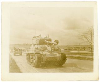 Rare Wwii Photo Us Army M4 Sherman Tank On German Highway Ww2 Snapshot