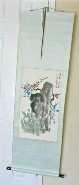 Antique Vintage Brush Painting Scroll Asian Chinese Japanese Watercolor On Silk