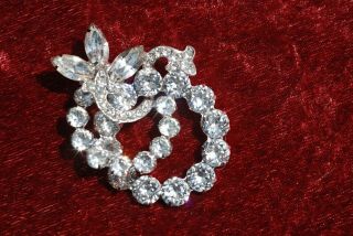 Vintage Signed Eisenberg Clear Crystal Rhinestone Brooch Pin,  Rhodium Plated
