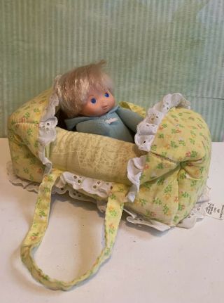 Vintage Fisher Price Toys 1979 Bundle Up Baby Doll - 6 " Little Cloth - Bassinet Bed