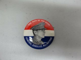 Old Rare Vintage Political Pinback Button Us Army General Douglas Macarthur Man