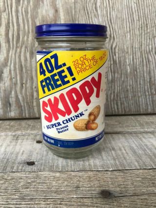 Vintage Rare Skippy Peanut Butter Glass Jar With Label,  22 Oz.