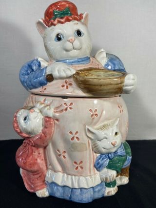 Vintage Fitz And Floyd Cat Baking With Kittens 10” Cookie Jar 1988 Rare Ceramic