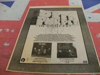 Deep Purple Uk Tour 1974 And Burn Lp Melody Maker Advert/poster Rare